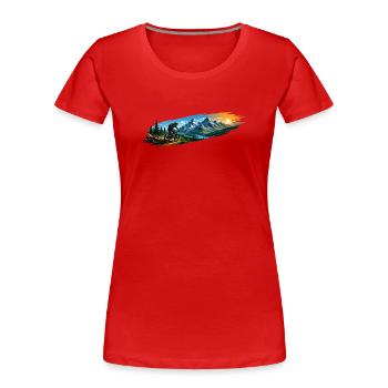 Motif of a mountain biker in the mountains - Women's Premium Organic T-Shirt - red - Front - Mia (176cm)