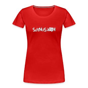 schmusedom T-Shirt – Ostsee Streetwear Design - Frauen Premium Bio T-Shirt - Rot - Vorne - Mia (176cm)
