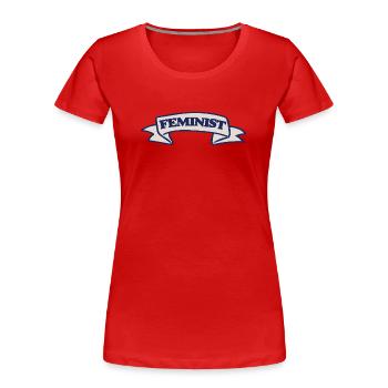 Feminist Crest Ribbon Design - Women's Premium Organic T-Shirt - red - Front - Mia (176cm)