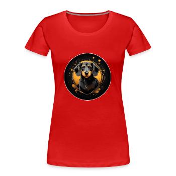 Portrait de teckel sur la roue chromatique - T-shirt bio Premium Femme - rouge - Devant - Mia (176cm)