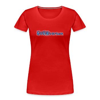 HUHNiversum Hühner Fans -  Hahn - Gockel - Bio - Frauen Premium Bio T-Shirt - Rot - Vorne - Mia (176cm)