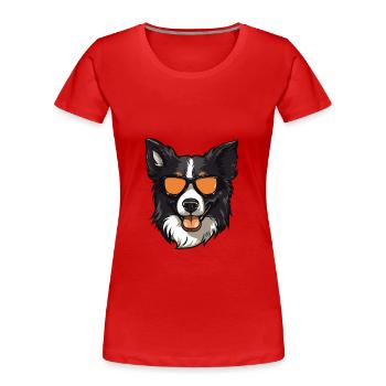 Border Collie Chien Hipster Cool Party - T-shirt bio Premium Femme - rouge - Devant - Mia (176cm)