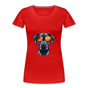 Dogue Allemand Chien Hipster Cool Party - T-shirt bio Premium Femme - rouge - Devant - Mia (176cm)