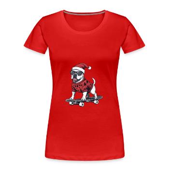 Pit Terrier Chien Noël Planche à roulettes - T-shirt bio Premium Femme - rouge - Devant - Mia (176cm)