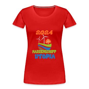 Utopia de la Nef des fous 2024 - Dates - T-shirt bio Premium Femme - rouge - Devant - Mia (176cm)