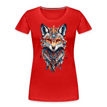 Spirituel indien Fox Feather Design Boho Style - T-shirt bio Premium Femme - rouge - Devant - Mia (176cm)