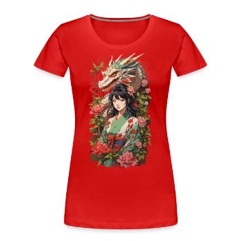 Asian Dragon Anime Aesthetic Girl Design - Women's Premium Organic T-Shirt - red - Front - Mia (176cm)