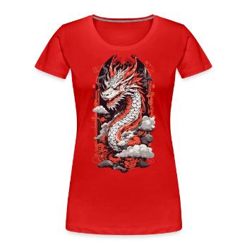 Feuer Drache Japan Ukiyo-E Otaku Kunststil - Frauen Premium Bio T-Shirt - Rot - Vorne - Mia (176cm)