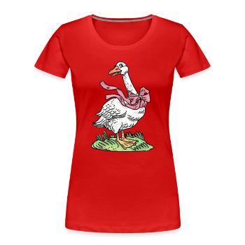 Gans mit rosa Schleife - Frauen Premium Bio T-Shirt - Rot - Vorne - Mia (176cm)
