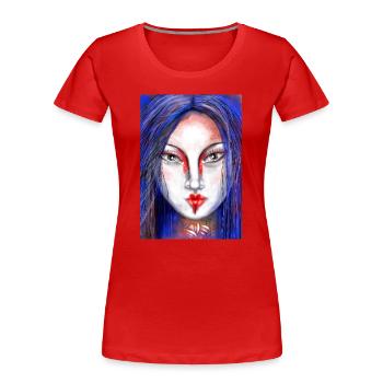 Farbkontrollierte Masken berührte Kunst - Frauen Premium Bio T-Shirt - Rot - Vorne - Mia (176cm)