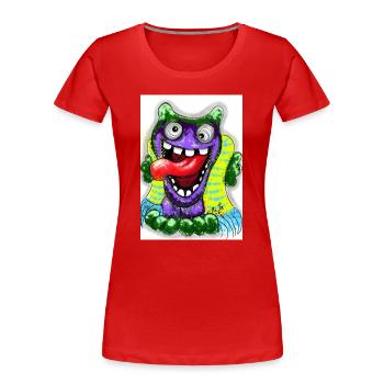 Bunter Cartoon Monster mit Riesenzunge - Frauen Premium Bio T-Shirt - Rot - Vorne - Mia (176cm)