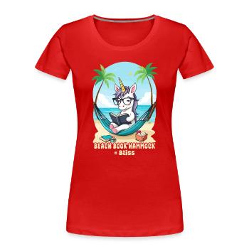 Einhorn mit Buch - Frauen Premium Bio T-Shirt - Rot - Vorne - Mia (176cm)