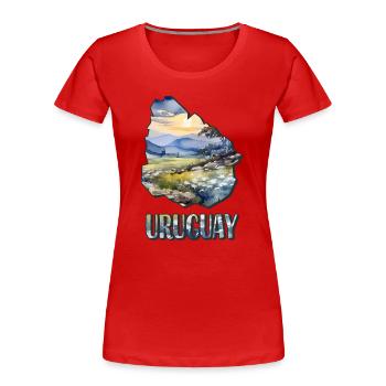 Aquarell Landkarte Uruguay - Frauen Premium Bio T-Shirt - Rot - Vorne - Mia (176cm)