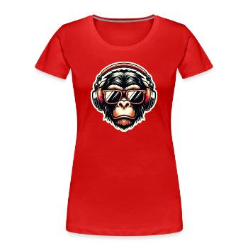 Affe Kopfhörer Brille - Frauen Premium Bio T-Shirt - Rot - Vorne - Mia (176cm)