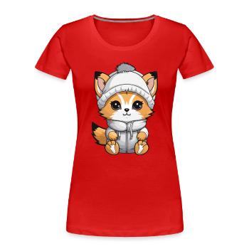 Fuchs Winter Comic - Frauen Premium Bio T-Shirt - Rot - Vorne - Mia (176cm)