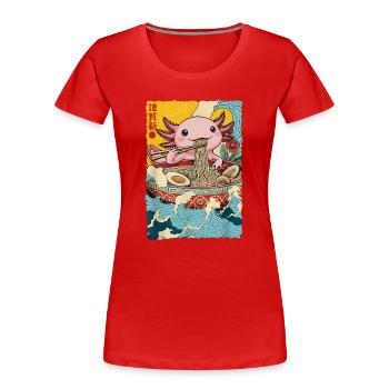 Axolotl eats ramen noodles - Women's Premium Organic T-Shirt - red - Front - Mia (176cm)