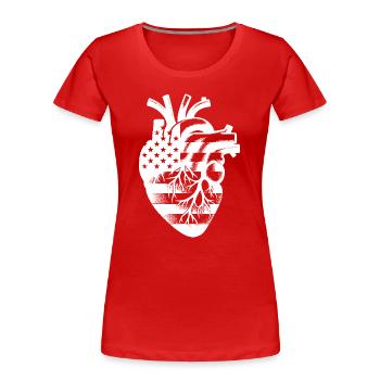 Amerikanische Flagge USA im anatomischen Herz - Frauen Premium Bio T-Shirt - Rot - Vorne - Mia (176cm)