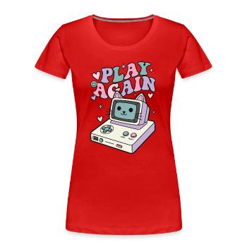 Play Again Katze Retro - Frauen Premium Bio T-Shirt - Rot - Vorne - Mia (176cm)