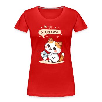 Kreative Kawaii-Katze - Frauen Premium Bio T-Shirt - Rot - Vorne - Mia (176cm)