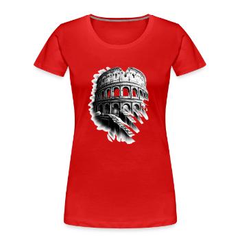 Engraved Colosseum and Spectral Staircase - Women's Premium Organic T-Shirt - red - Front - Mia (176cm)