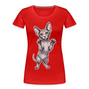 Niedliche Sphynx-Katzen-Stehhaltung Porträt - Frauen Premium Bio T-Shirt - Rot - Vorne - Mia (176cm)
