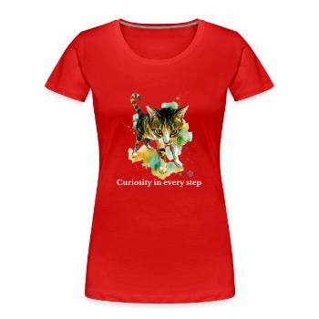 Curious Cat Watercolor Steps - Women's Premium Organic T-Shirt - red - Front - Mia (176cm)