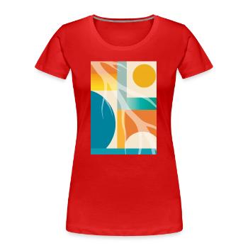 Abstrakte Geometrie mit organischen Formen Retro  - Frauen Premium Bio T-Shirt - Rot - Vorne - Mia (176cm)