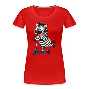 Dessin animé drôle de zèbre sur scooter - T-shirt bio Premium Femme - rouge - Devant - Mia (176cm)