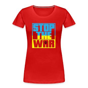 Farben änderbar | Stop the War | Kein Krieg - Frauen Premium Bio T-Shirt - Rot - Vorne - Mia (176cm)