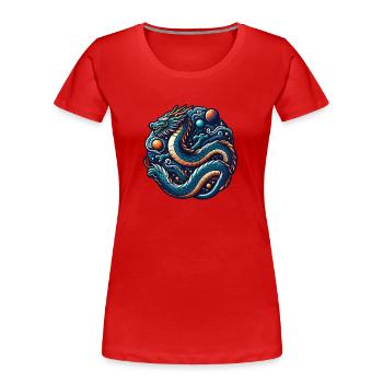 Dragon cosmique et orbes planétaires - T-shirt bio Premium Femme - rouge - Devant - Mia (176cm)