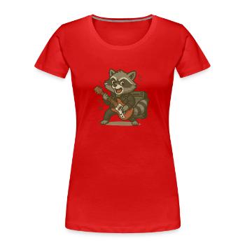 La puissance de la guitare – le raton laveur s’éclate - T-shirt bio Premium Femme - rouge - Devant - Mia (176cm)