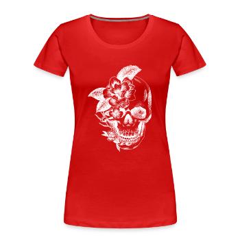 Schädel und Blumen - Frauen Premium Bio T-Shirt - Rot - Vorne - Mia (176cm)
