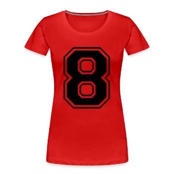 Varsity Number 8 - Women's Premium Organic T-Shirt - red - Front - Mia (176cm)