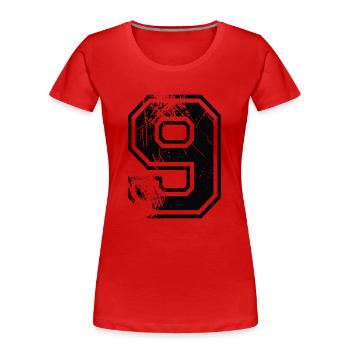 Nummer 9 Team Football Baseball Basketball University - Frauen Premium Bio T-Shirt - Rot - Vorne - Mia (176cm)