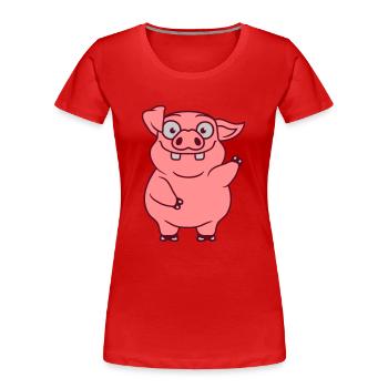 Winkendes lustiges Schwein Comic - Frauen Premium Bio T-Shirt - Rot - Vorne - Mia (176cm)