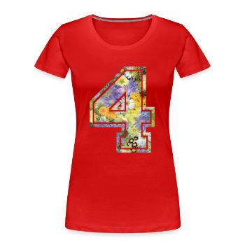 Nummer 4 Blume, Fußballmannschaft, Universitätsbasketball - Frauen Premium Bio T-Shirt - Rot - Vorne - Mia (176cm)