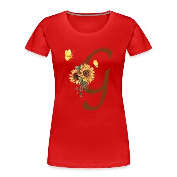 Buchstabe g Sonnenblume Schmetterling - Frauen Premium Bio T-Shirt - Rot - Vorne - Mia (176cm)