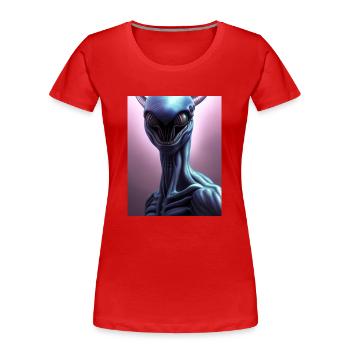 Gruseliges Alien - Frauen Premium Bio T-Shirt - Rot - Vorne - Mia (176cm)