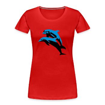 Delfin, Delfine - Dolphin - Frauen Premium Bio T-Shirt - Rot - Vorne - Mia (176cm)