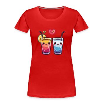 Cocktail Couple Amour Coeur Saint Valentin - T-shirt bio Premium Femme - rouge - Devant - Mia (176cm)