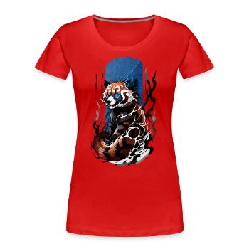 Enigmatic Radiance: Red Panda with Blue Eyes - Women's Premium Organic T-Shirt - red - Front - Mia (176cm)