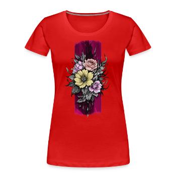 Encre de fleur : Conception de style de tatouage floral - T-shirt bio Premium Femme - rouge - Devant - Mia (176cm)