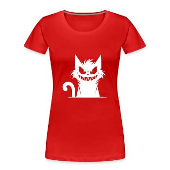Grinsende Katze mit einem bösem Blick in Augen - Frauen Premium Bio T-Shirt - Rot - Vorne - Mia (176cm)