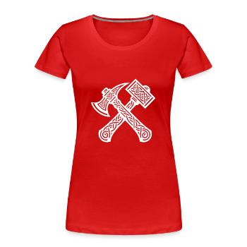 Hammer and axe in Celtic knots - Women's Premium Organic T-Shirt - red - Front - Mia (176cm)