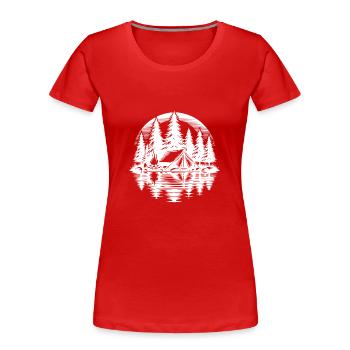 Ruhe und Natur Camping Lagerfeuer Szene im Wald - Frauen Premium Bio T-Shirt - Rot - Vorne - Mia (176cm)
