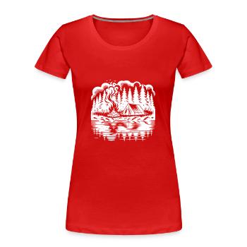 Idyllic campsite in nature by the lake - Women's Premium Organic T-Shirt - red - Front - Mia (176cm)