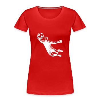 Torwart pariert spektakulären Schuss im Fußball - Frauen Premium Bio T-Shirt - Rot - Vorne - Mia (176cm)