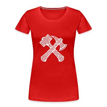 Axt und Hammer in Keltischen Knoten - Frauen Premium Bio T-Shirt - Rot - Vorne - Mia (176cm)