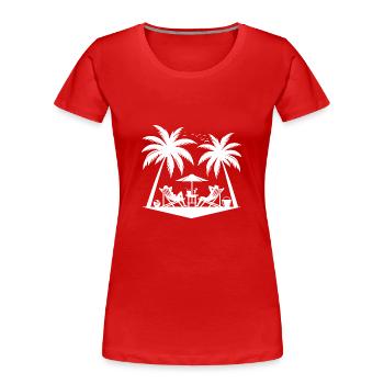 Pärchen Urlaub mit Palmen am Strand - Frauen Premium Bio T-Shirt - Rot - Vorne - Mia (176cm)