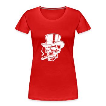Crâne sinistre avec cigares, fumée et chapeau haut de forme - T-shirt bio Premium Femme - rouge - Devant - Mia (176cm)